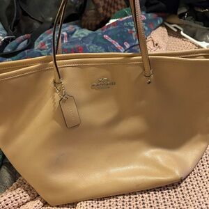 Coach Beige Leather Tote Bag